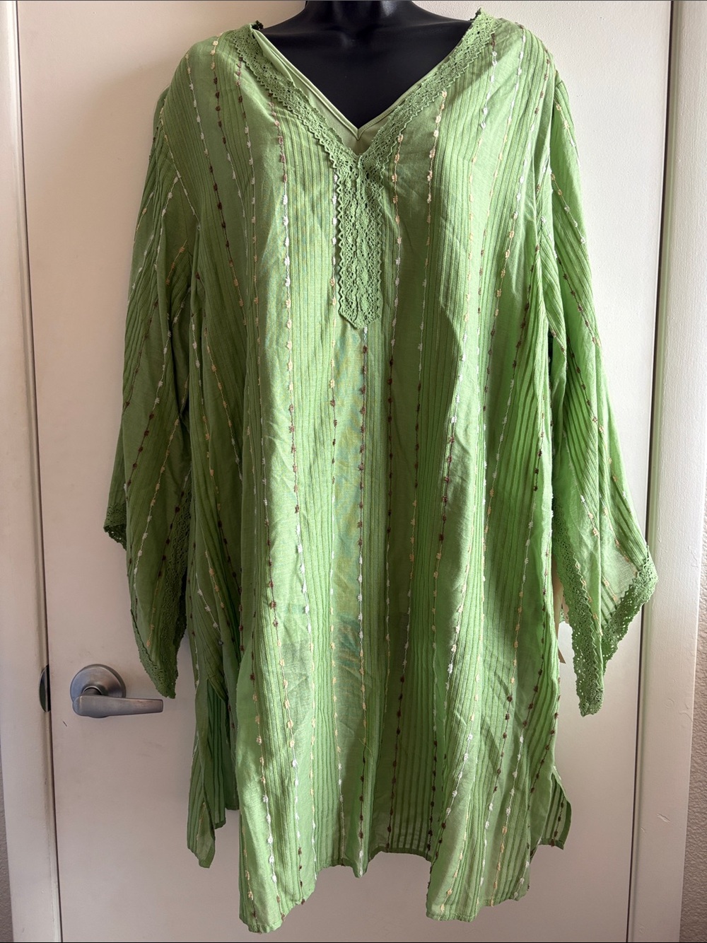 NWT Dress Barn Cotton Chartreuse BOHO Embroidered V-Neck Dress SZ 2X